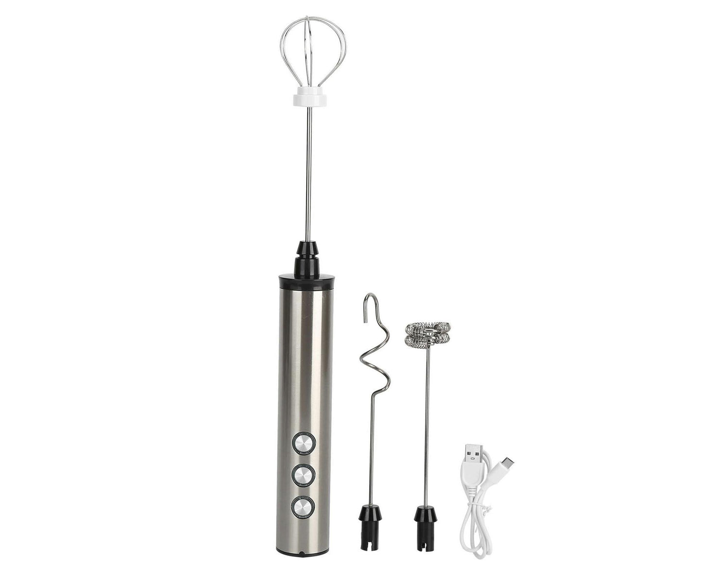 Stainless Steel Milk Frother, USB Charging, Handheld Electric Egg Beater for Home Kitchen