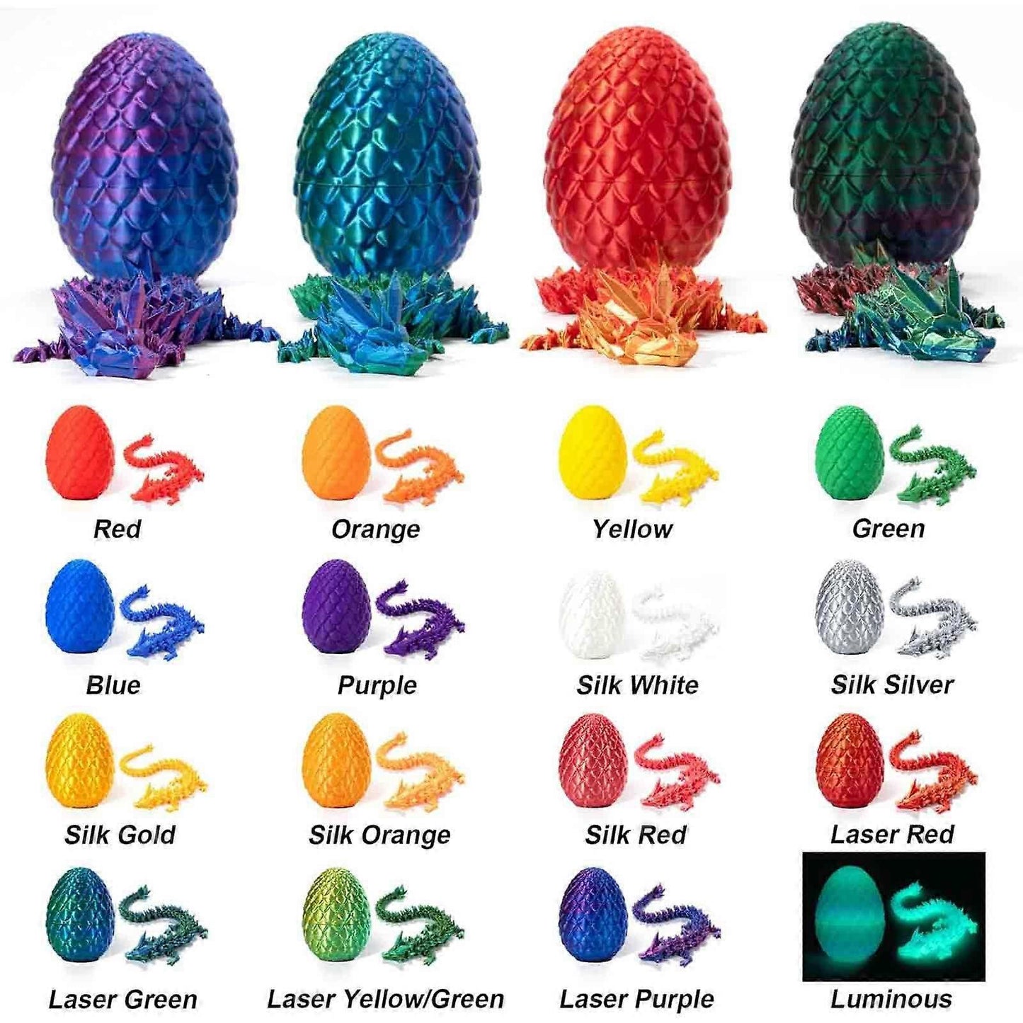 3D Printed Dragon in Egg, Full Articulated Dragon Crystal Dragon with Dragon Egg,50% Offer