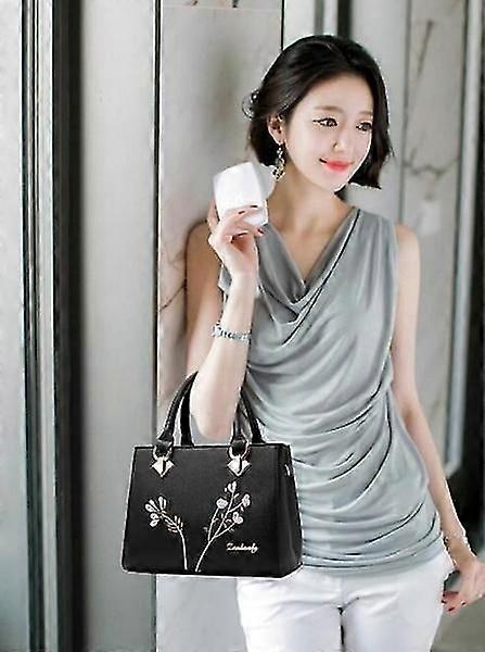 Flower Embroidery Women's Shoulder Bag PU Leather Tote