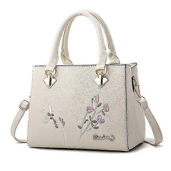 Flower Embroidery Women's Shoulder Bag PU Leather Tote