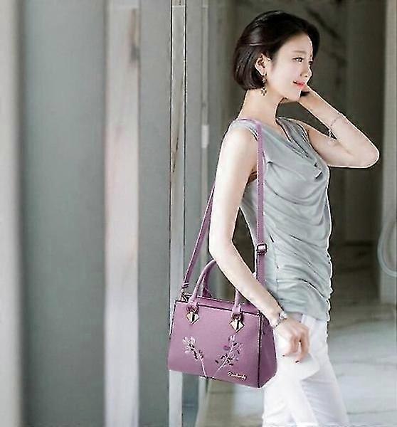 Flower Embroidery Women's Shoulder Bag PU Leather Tote