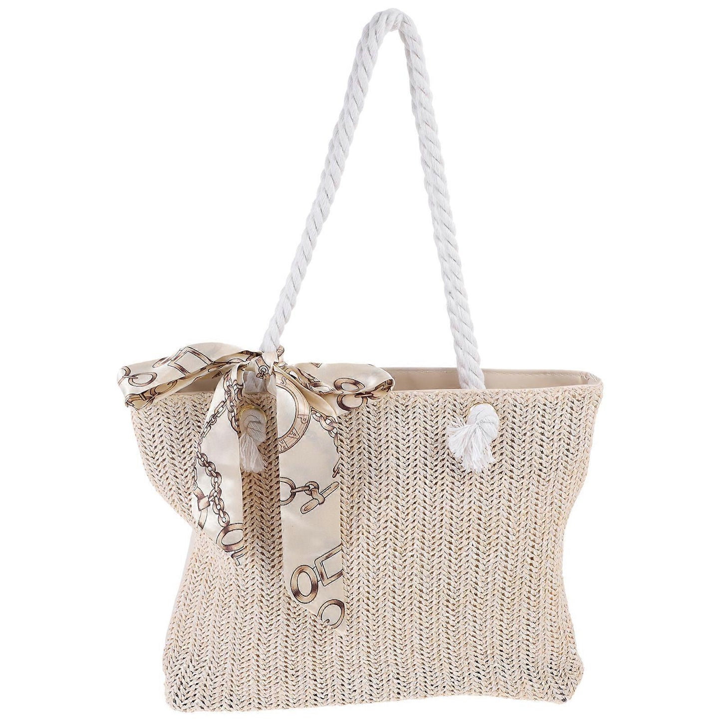 Women's Woven Tote Bag Large Beach Handbag Beige Woven Tote