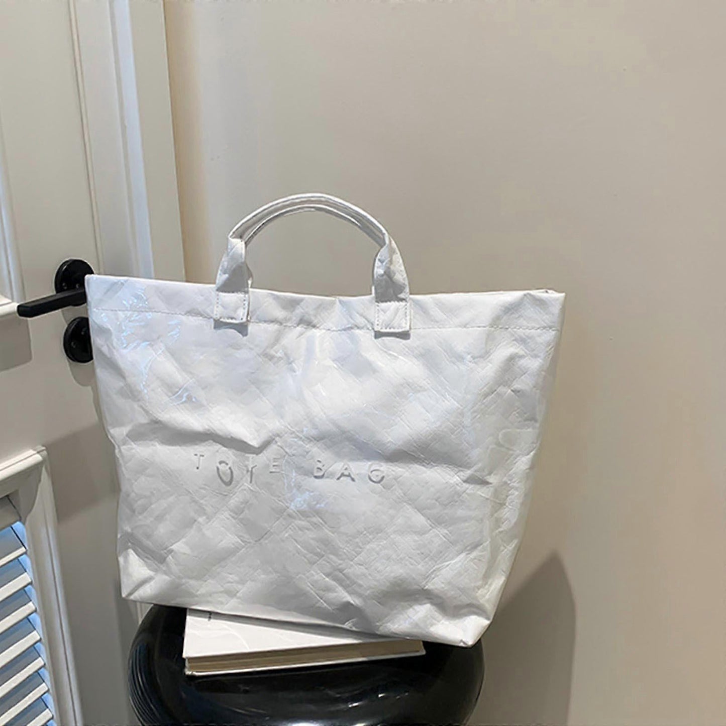 PVC Tote Bag for Women Large Fashion Solid Color Letter Print Tote