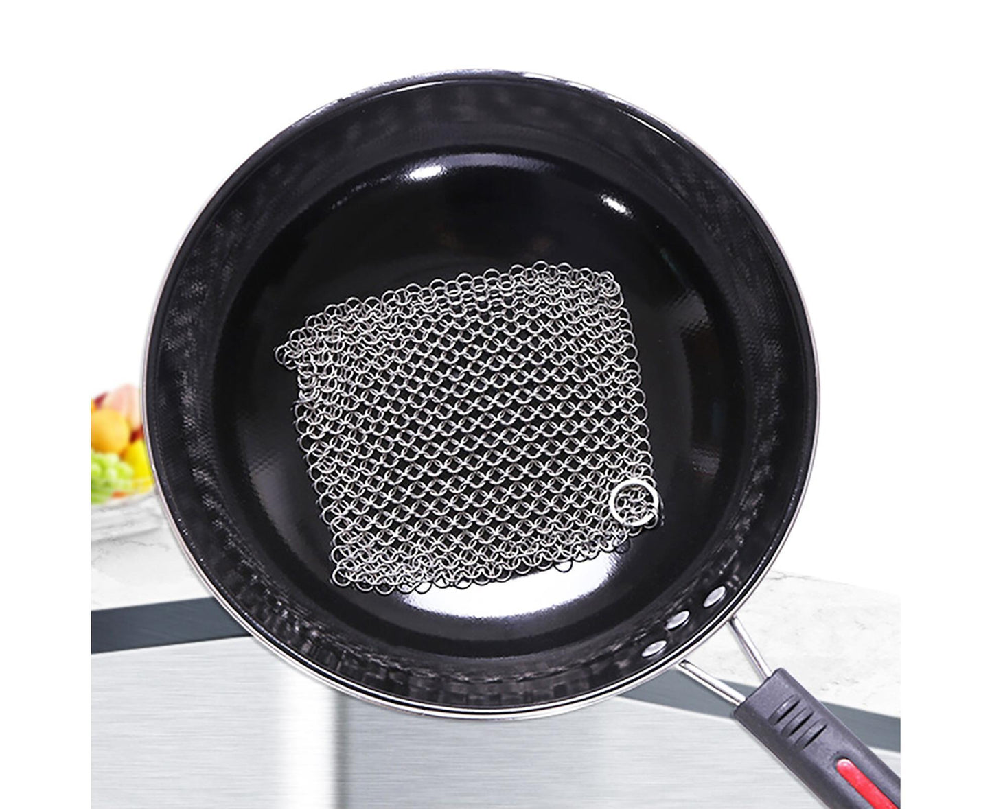 Stainless Steel Cast Iron Skillet Cleaner Chainmail Scrubber-6inch