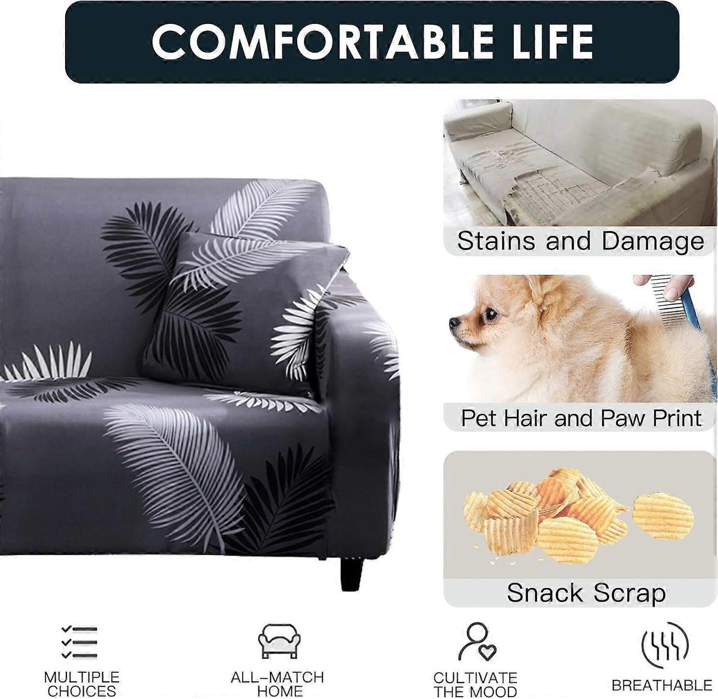 3 Seater Sofa Cover with Armrests and 1 Cushion Cover Stretch Protector