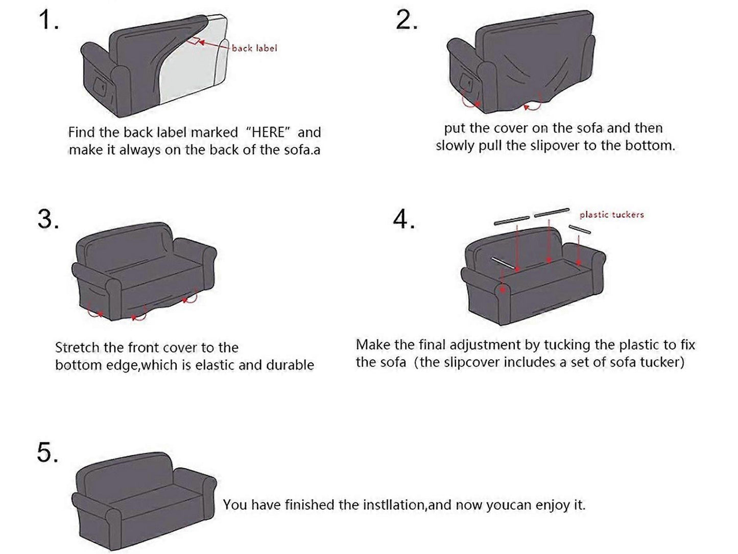 Stretch Sofa Cover for 2 Seats - Grey Slipcover