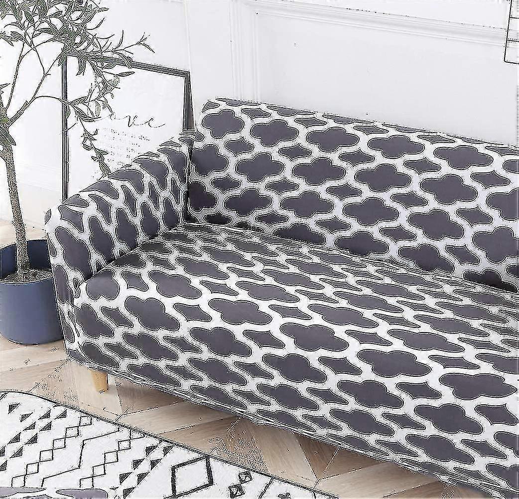 2 Seater Printed Stretch Sofa Cover Furniture Protector - Grey 145-185cm