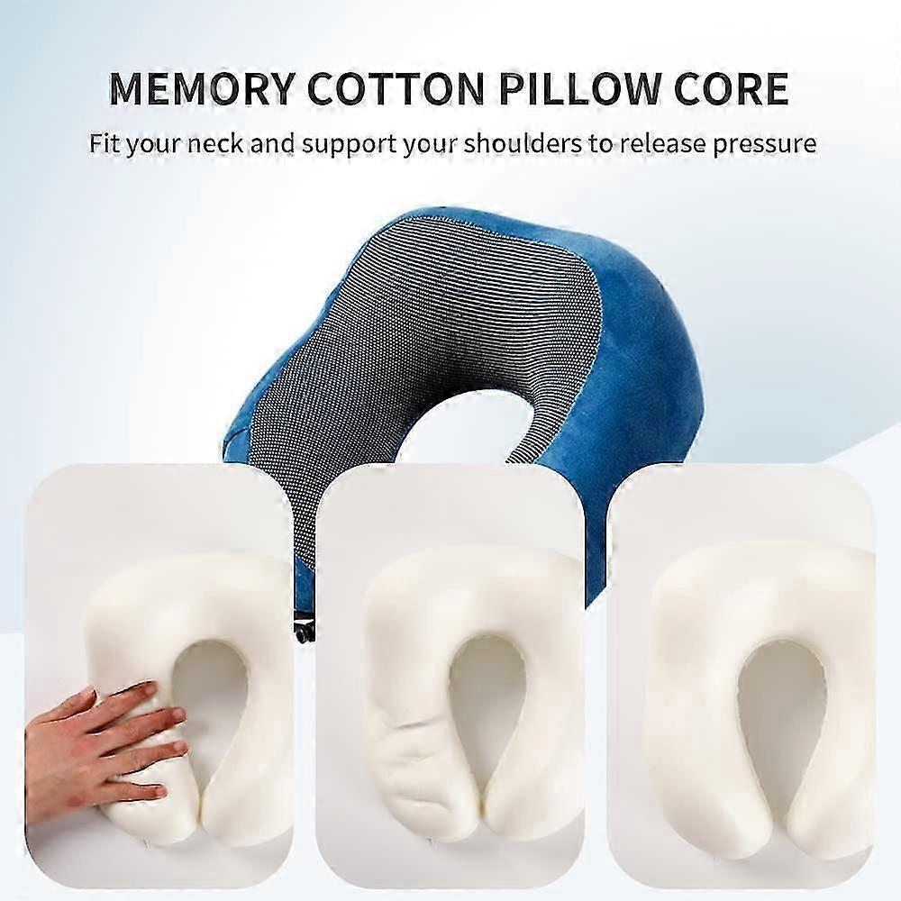 Comfy Memory Foam Travel Pillow for Airplane Car - Blue