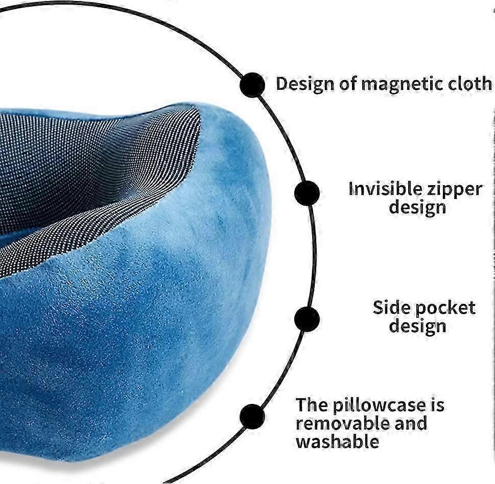 Comfy Memory Foam Travel Pillow for Airplane Car - Blue