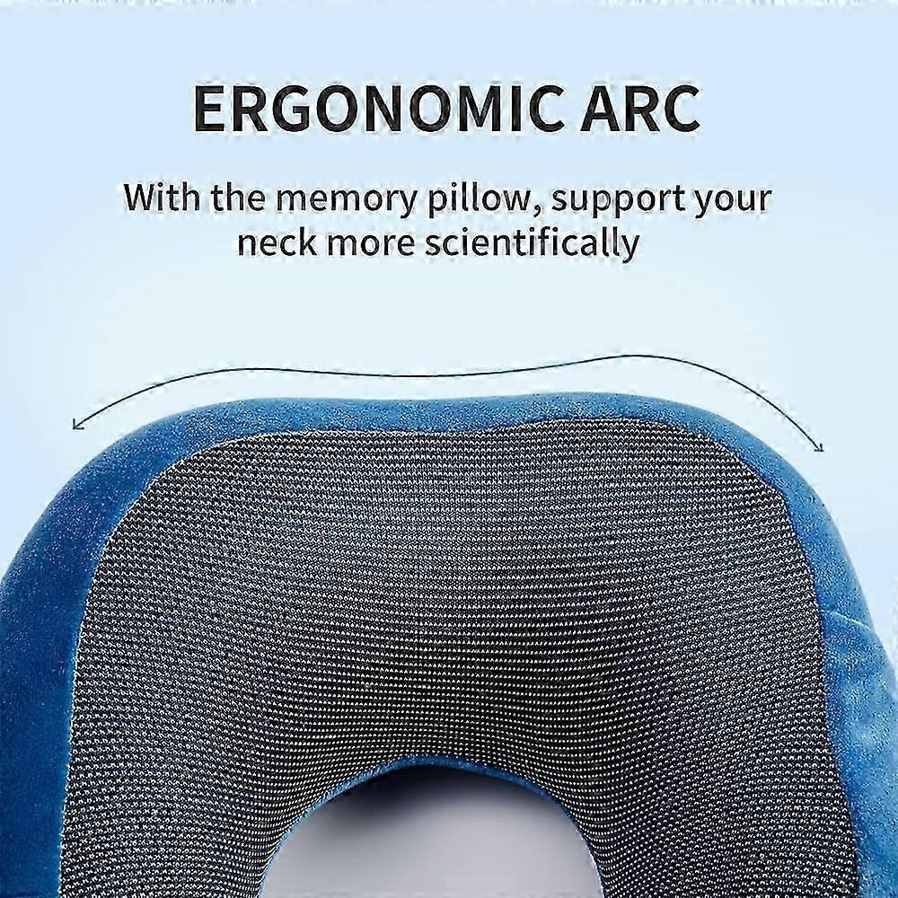 Comfy Memory Foam Travel Pillow for Airplane Car - Blue