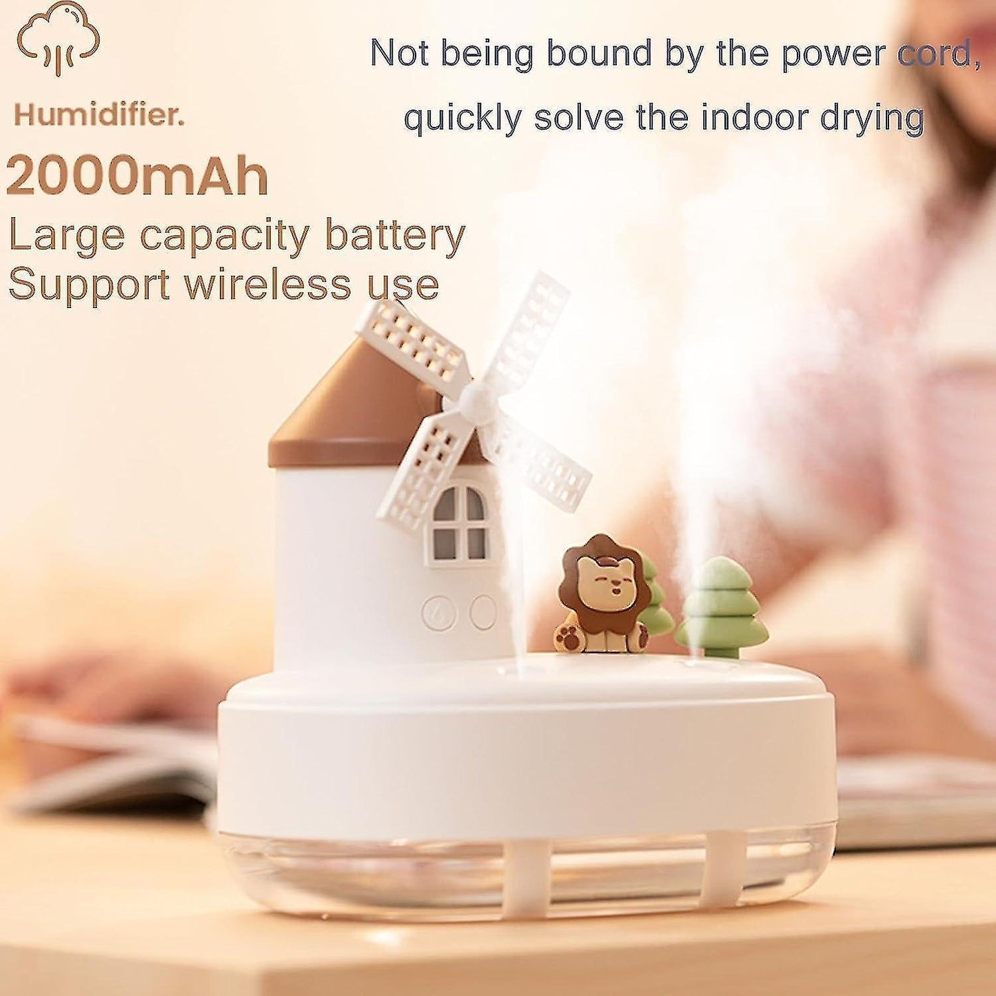 Wireless Mini Humidifier for Bedroom, Portable Babies Humidifier