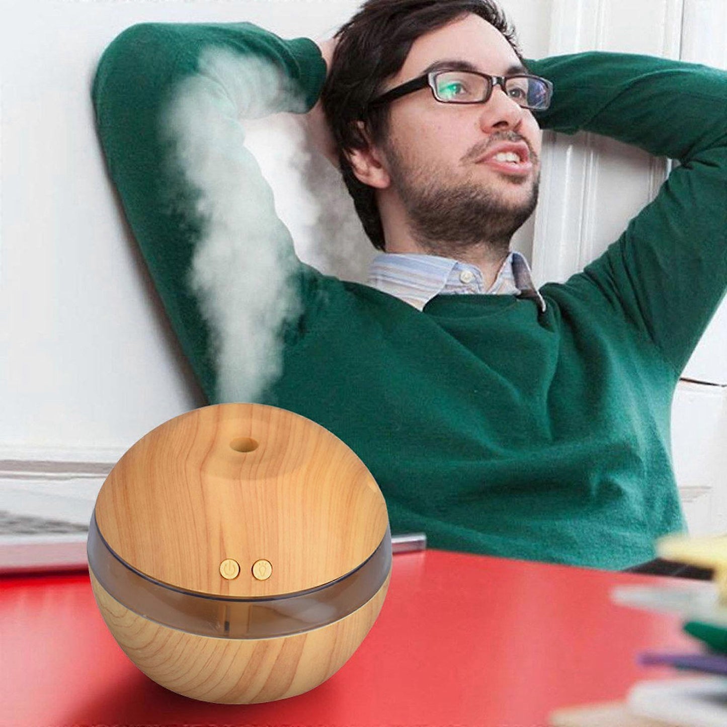 Wood Grain USB Humidifier, Round Aroma Diffuser, Mini Cool Mist Maker