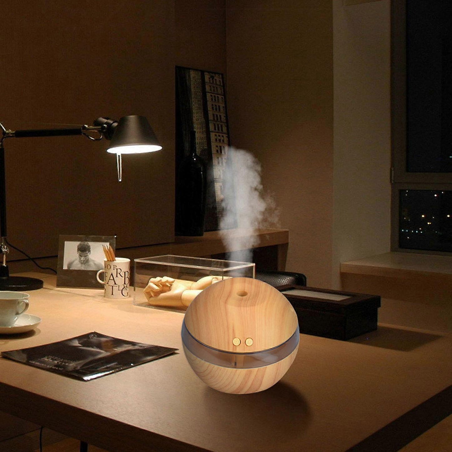 Wood Grain USB Humidifier, Round Aroma Diffuser, Mini Cool Mist Maker