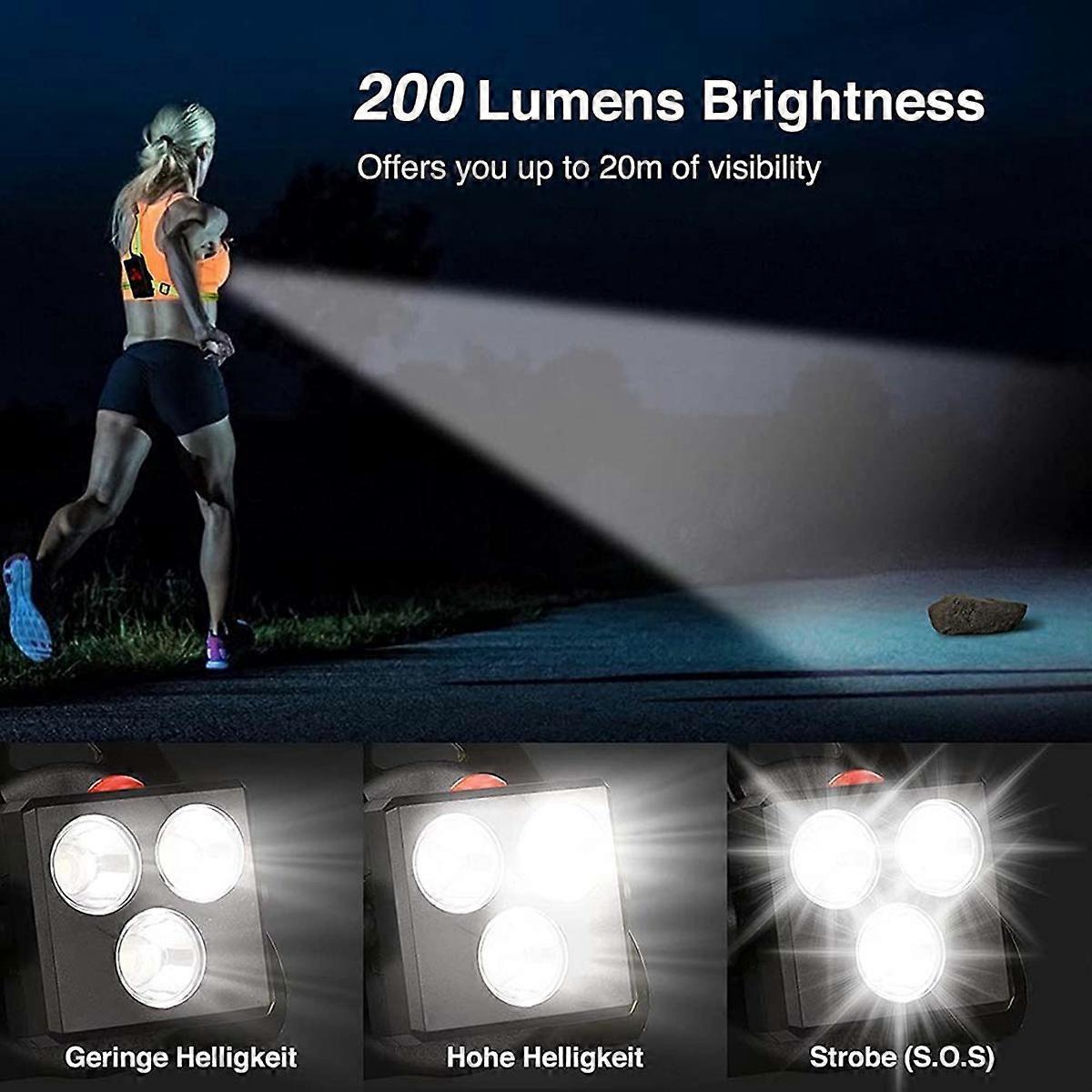 LED Chest Light with Reflective Vest, Night Running Gear with Rechargeable Battery