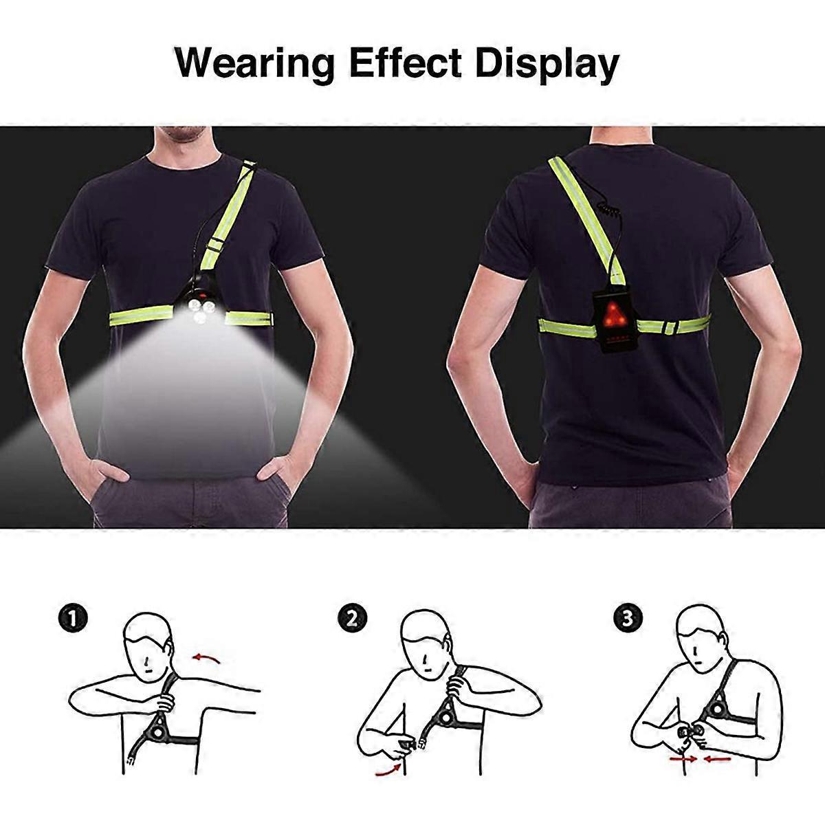 LED Chest Light with Reflective Vest, Night Running Gear with Rechargeable Battery