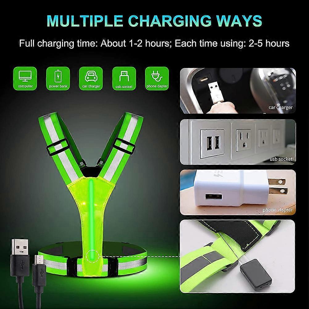 USB Rechargeable LED Vest, Reflective Running Gear for Night Jogging & Cycling