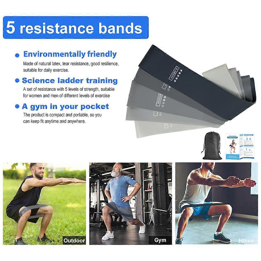 5pcs Resistance Loop Band Set with Bag for Home & Gym
