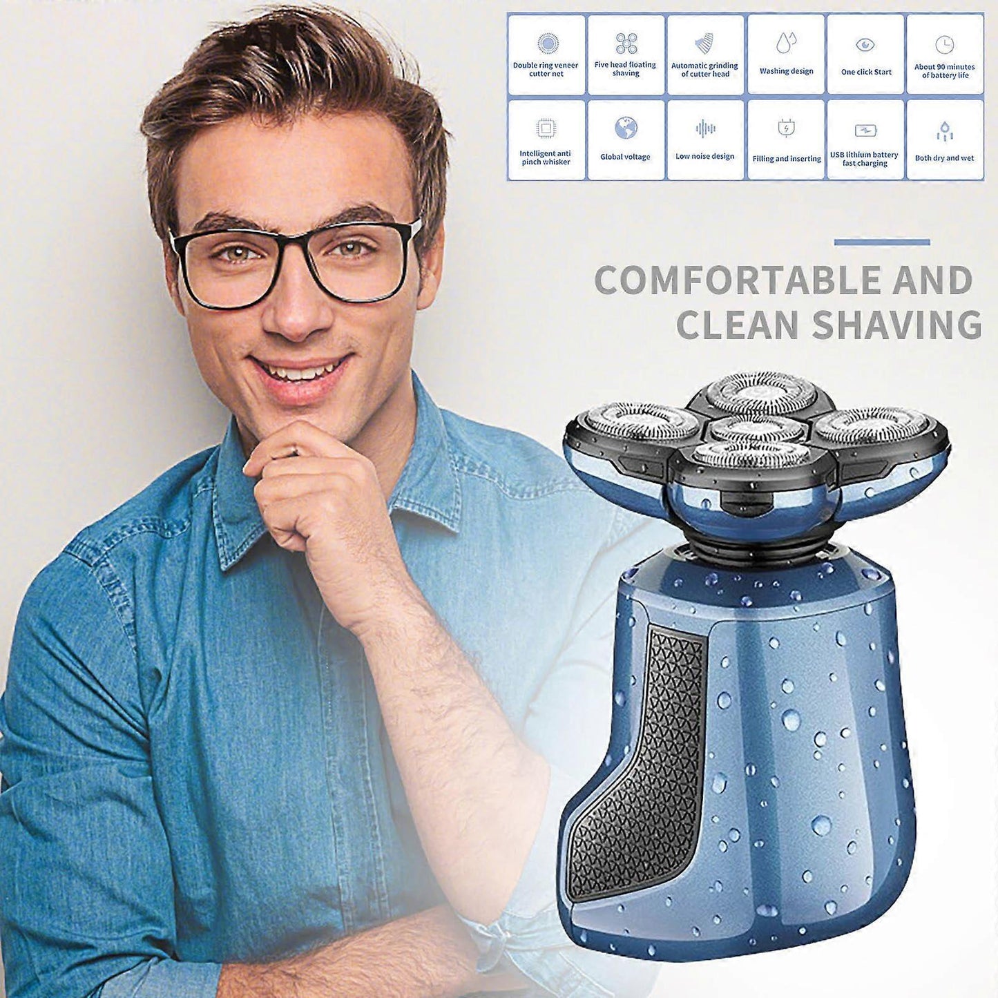 USB Shaver Charging Cable, Electric Razor with 5-Wash Head