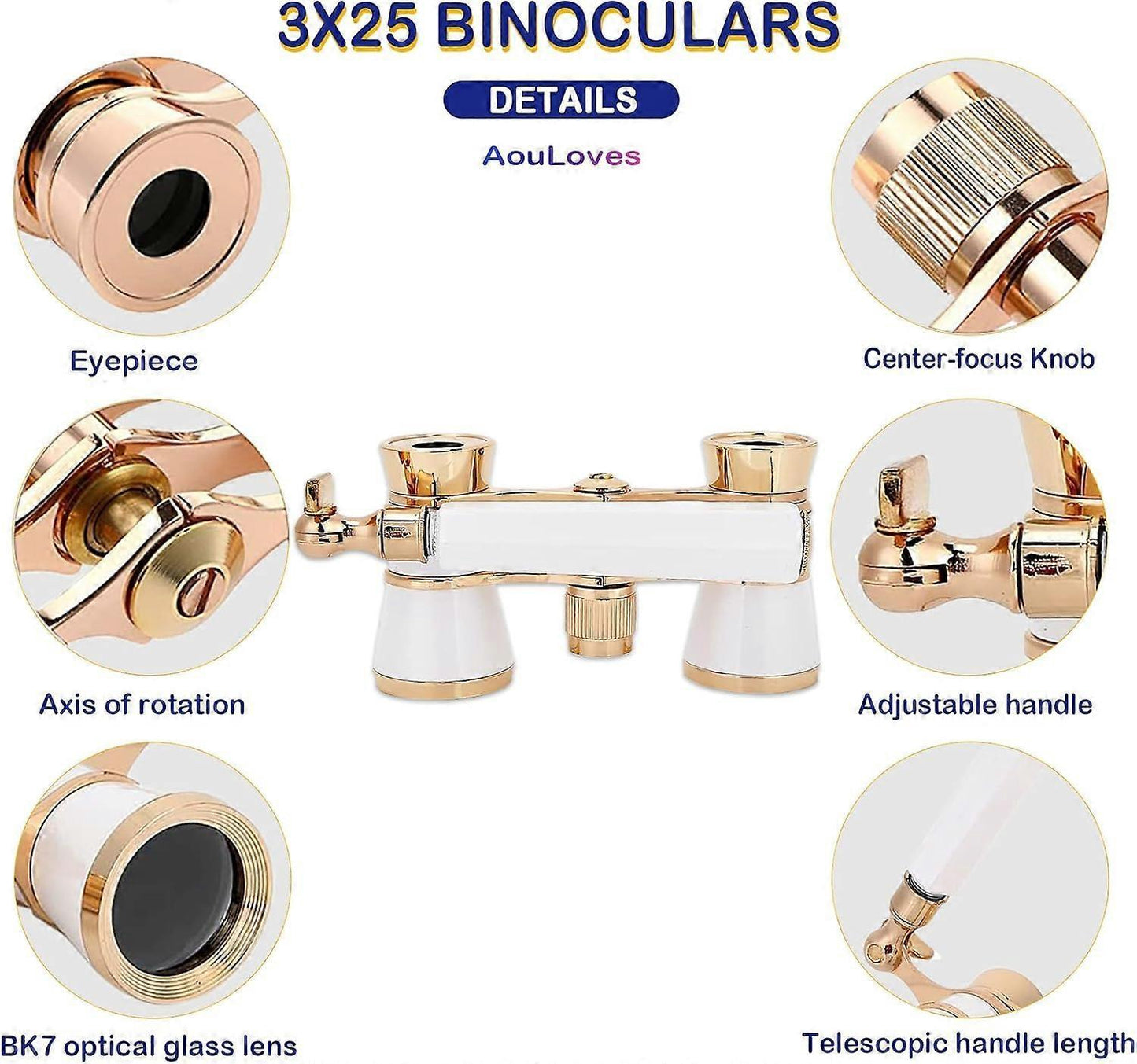 Opera Binoculars 3x25 Glasses Compact Telescope for Concerts and Travel