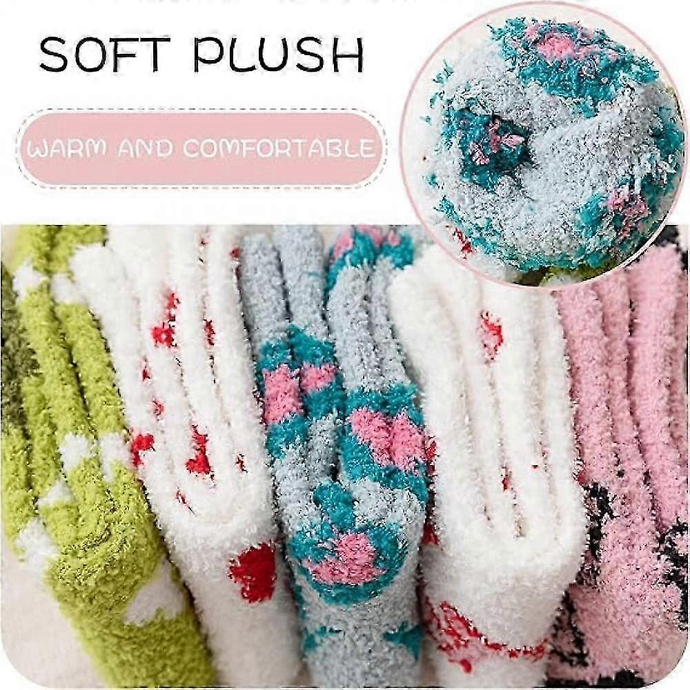 5 Pairs Fluffy Coral Fleece Socks Women's Slipper Socks Love Pattern