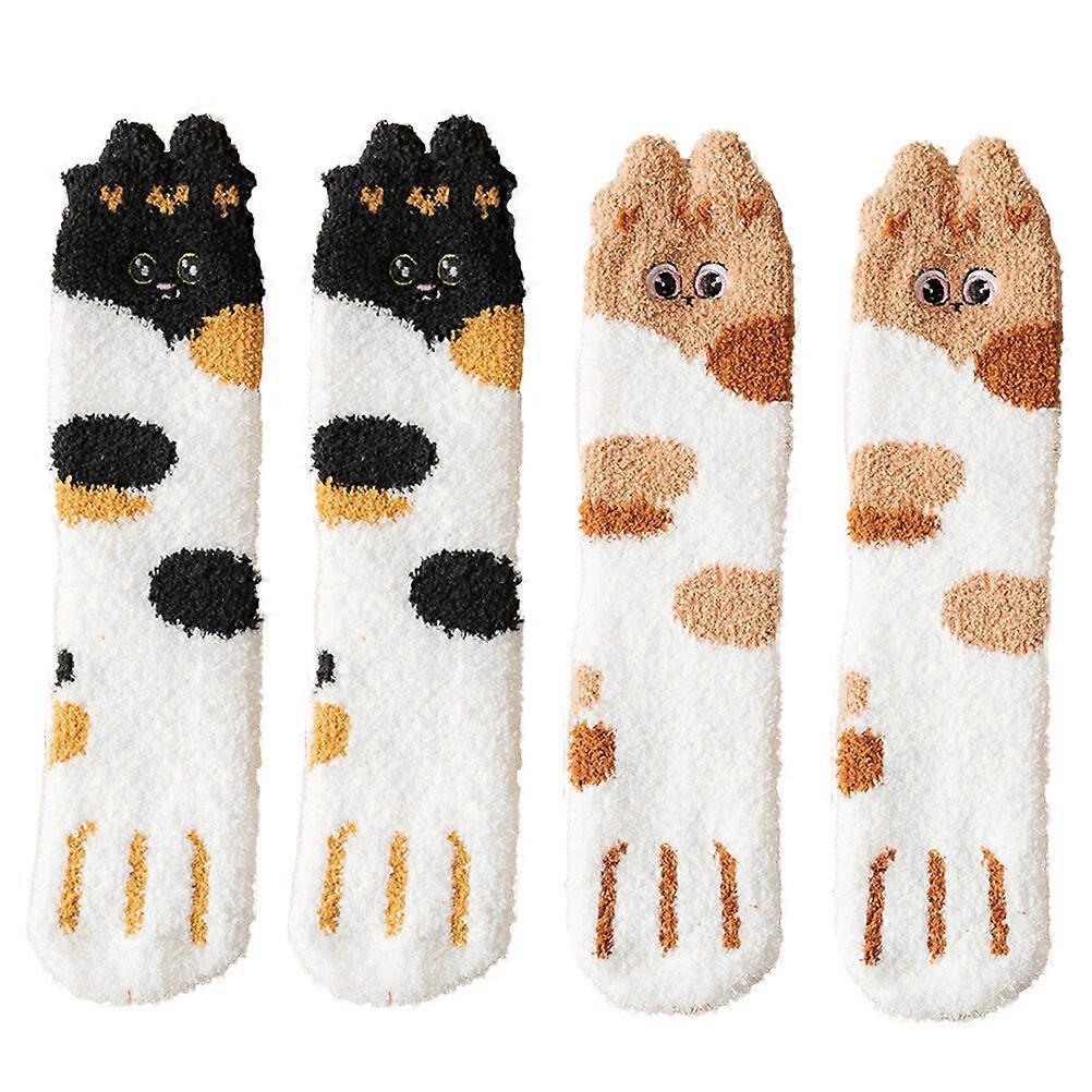 2 Pairs Girls Mid-Calf Winter Socks Cute Warm Soft Casual Socks for Cold Weather