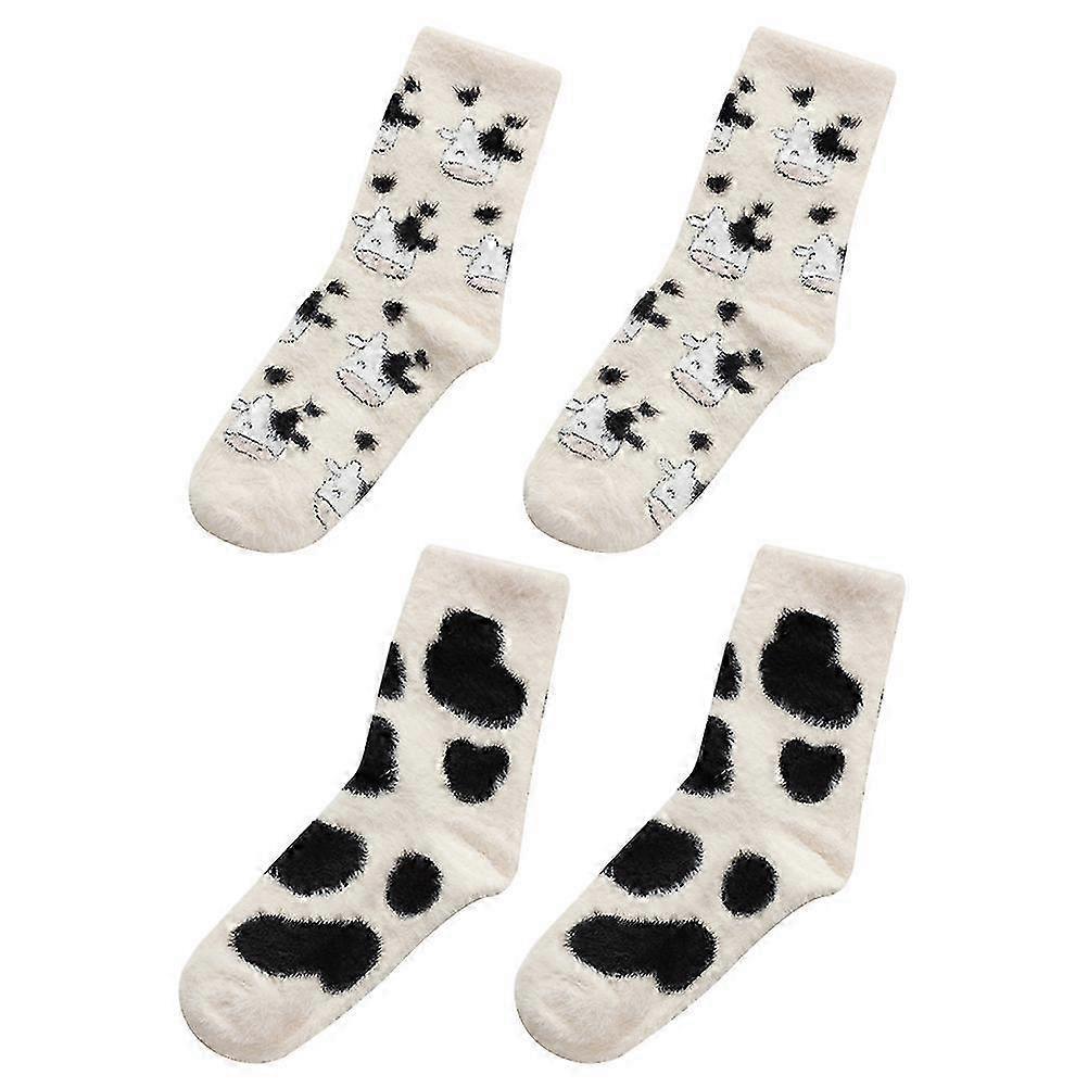 2 Pairs Winter Fuzzy Animal Socks Cute Comfy Warm Casual House Socks