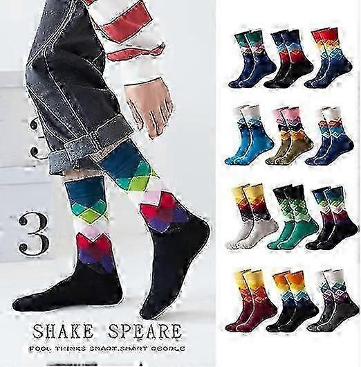 12 Pairs Mens Rhombus Basketball Socks Gradient Pattern Sports Crew Socks