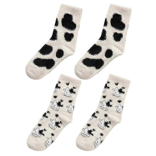 2 Pairs Women's Kawaii Aloe Slipper Socks Cow Print Indoor House Socks