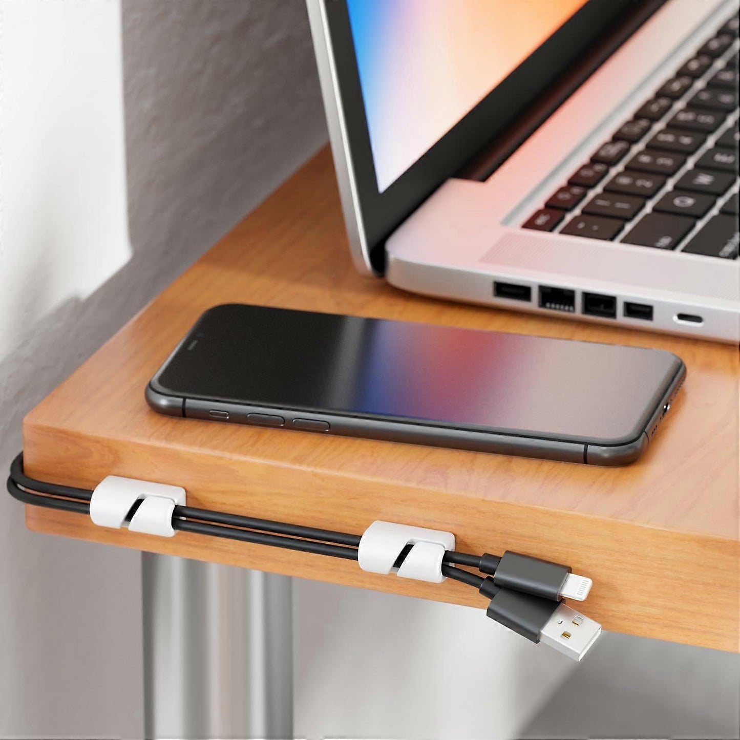 4-Pack White Cable Holders Self-Adhesive Clips for Wall Baseboard Cord Organizer