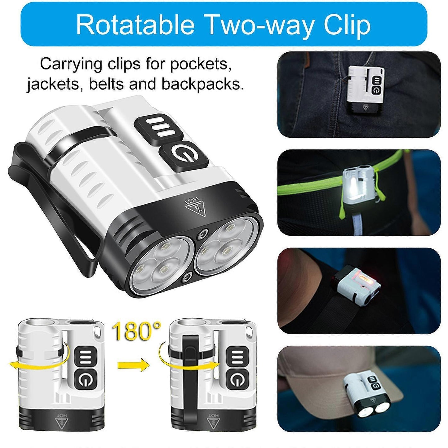 LED Hat Clip Flashlight Waterproof Pocket Torch for Camping and Outdoor Use