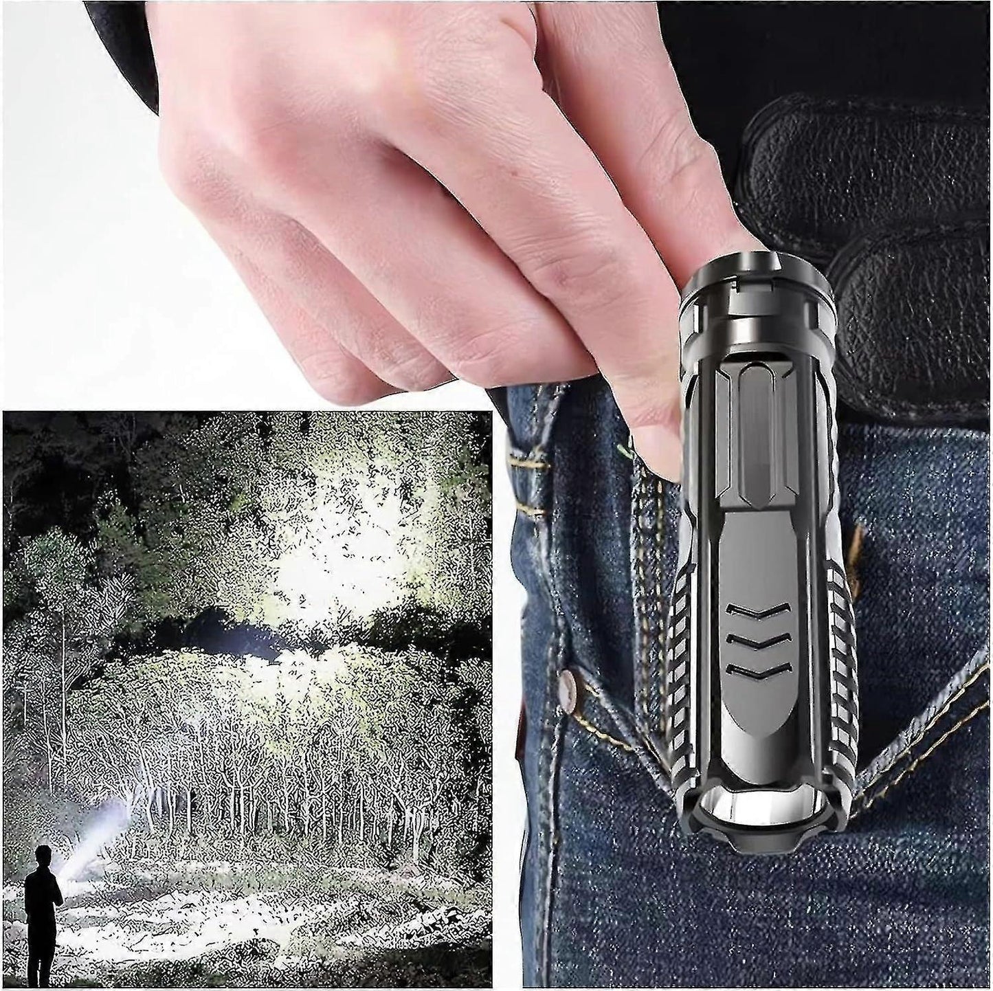 Multifunctional Waterproof Rechargeable Flashlight (Black, 1pc)