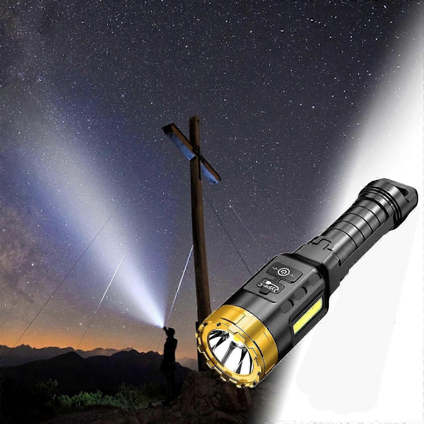 Rechargeable LED Flashlight with COB Sidelight for Camping & Emergency Use