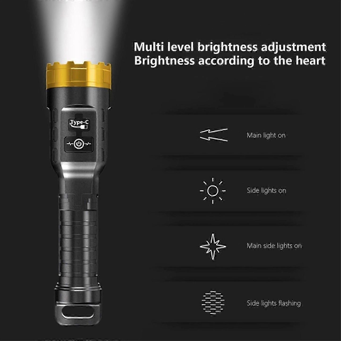Rechargeable LED Flashlight with COB Sidelight for Camping & Emergency Use
