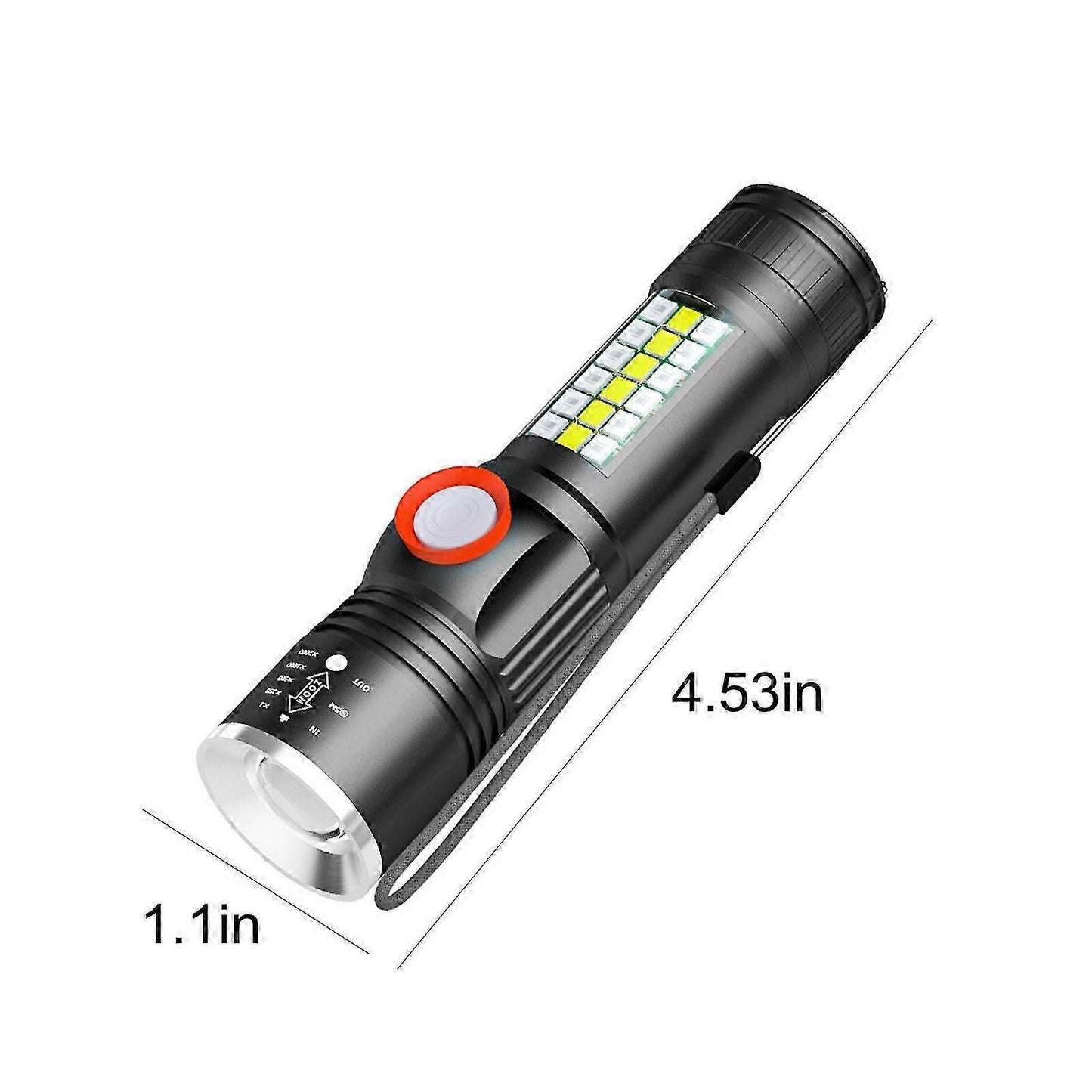 USB Rechargeable LED Flashlight with Sidelight Zoomable Mini Camping Tactical Torch