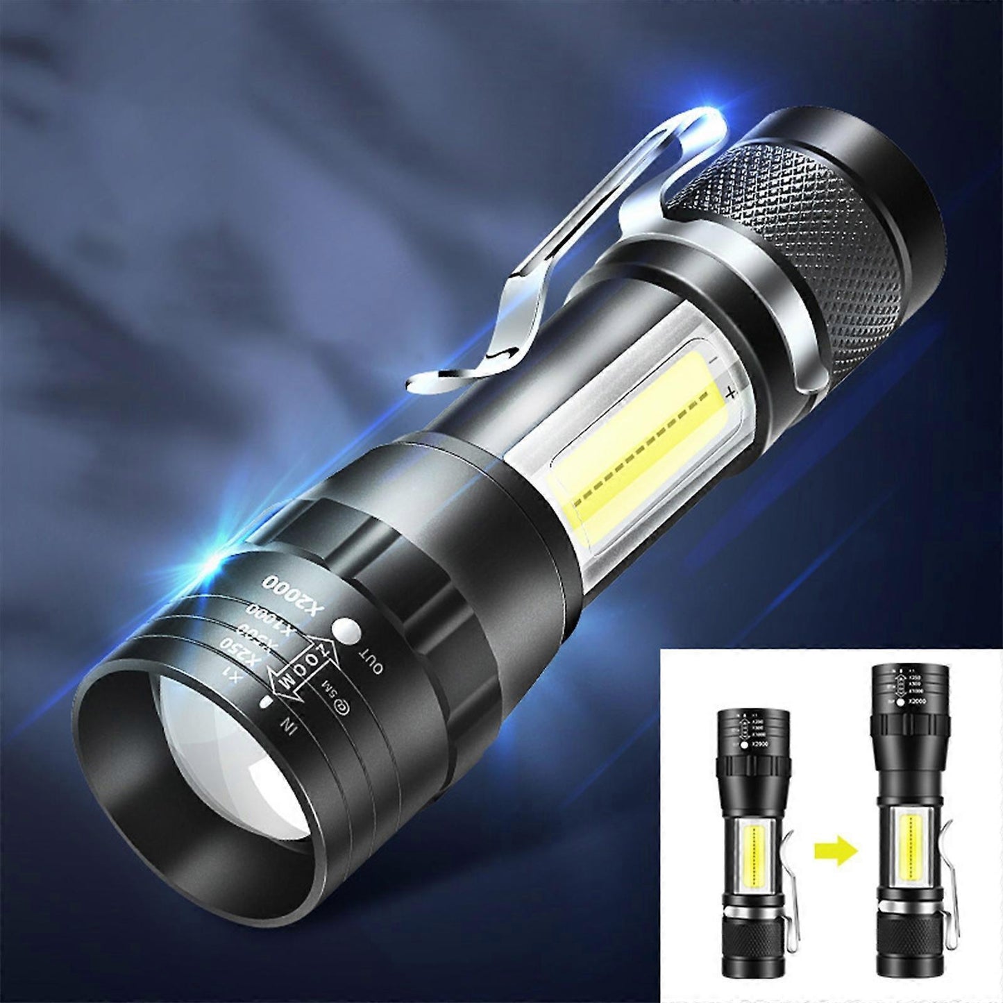 1000LM LED Flashlight Rechargeable Zoomable Torch with 4 Modes Super Bright Handheld Light