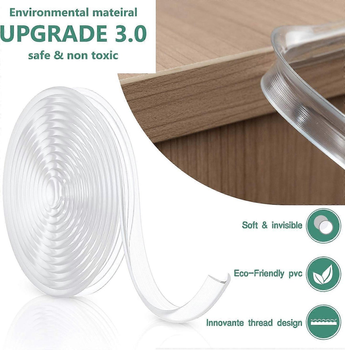 6m Corner Protector Roll - Self-Adhesive Babies Table Edge & Corner Guard Strip, Clear Silicone