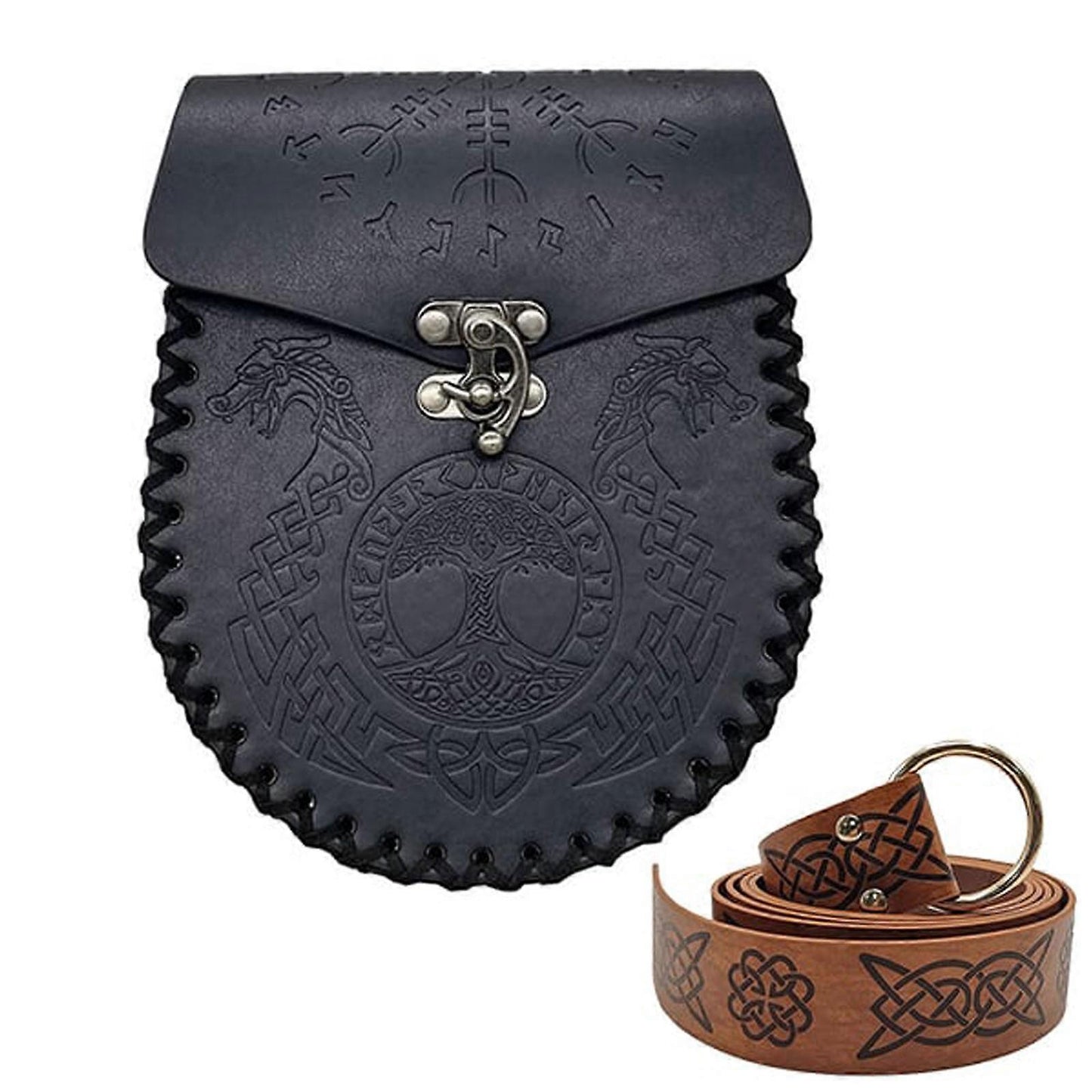 Medieval Viking Leather Belt with Renaissance Pouch Bag