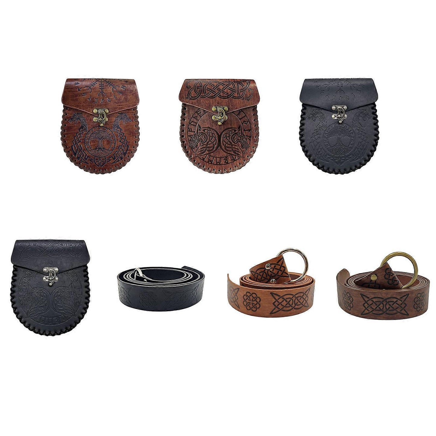 Medieval Viking Leather Belt with Renaissance Pouch Bag