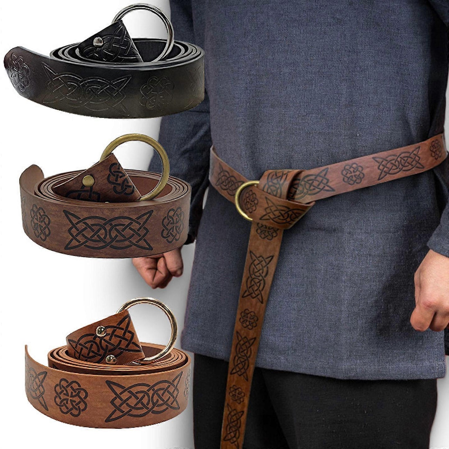 Medieval Viking Leather Belt with Renaissance Pouch Bag