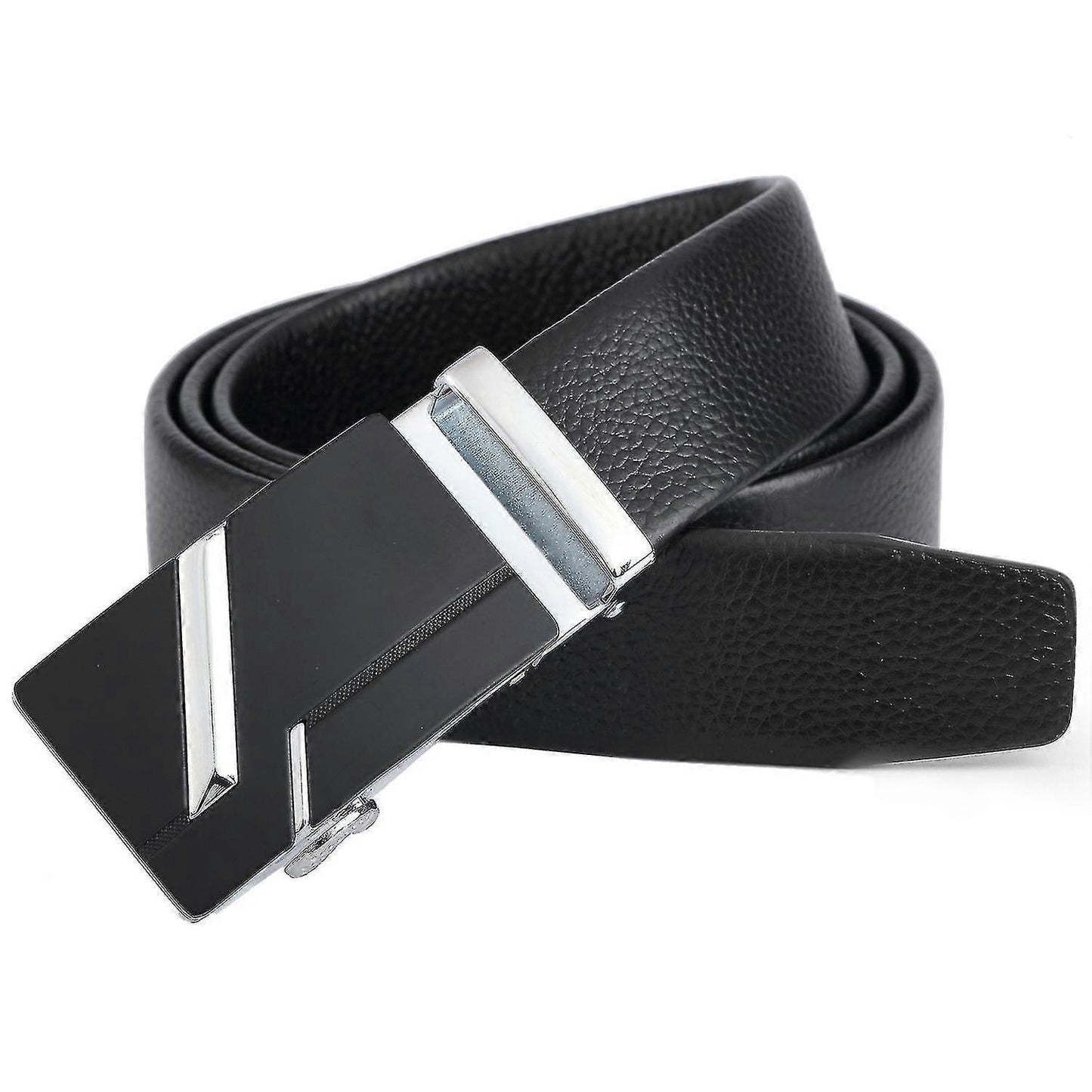 Men's Leather Belt with Automatic Buckle, Litchi Grain Business Style