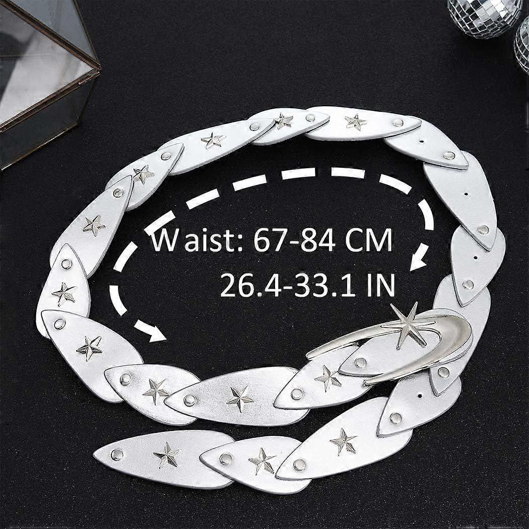 Star Studded Silver Leather Belt for Women, Y2K Fashion Accessories