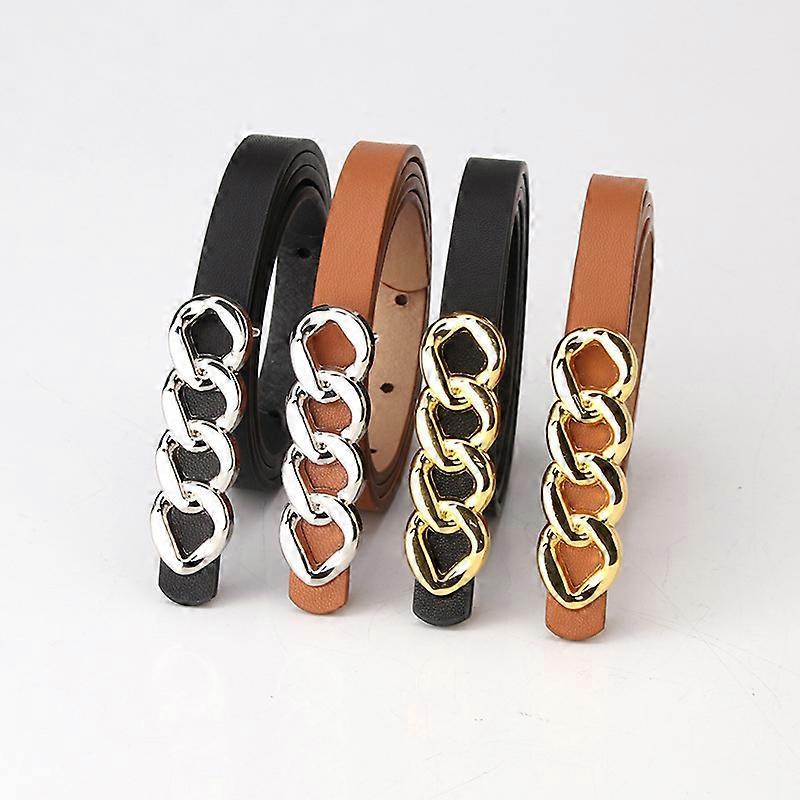 Women's 115cm Retro Chain Buckle Leather Belt for Jeans