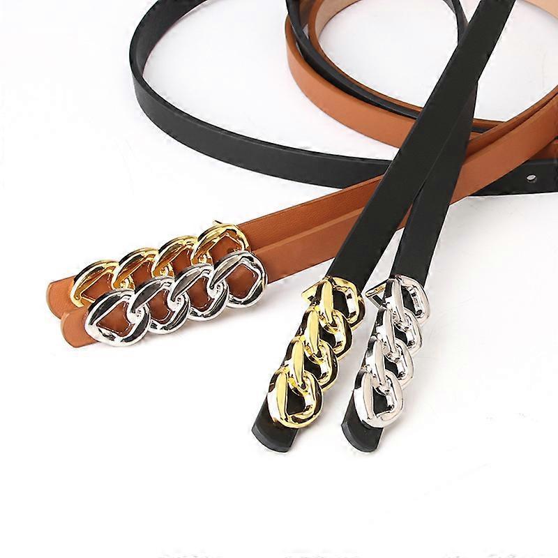 Women's 115cm Retro Chain Buckle Leather Belt for Jeans