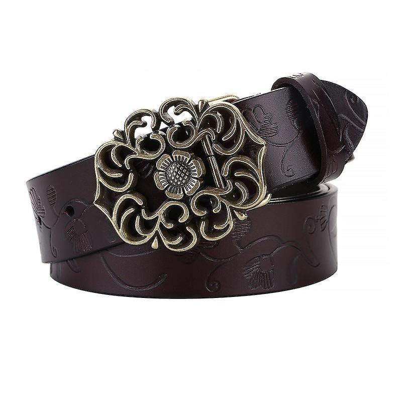 115cm Vintage Wide Leather Belt for Women, Carved All-Match Style