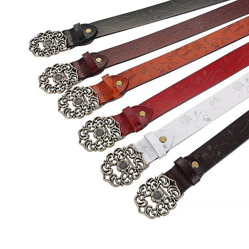 115cm Vintage Wide Leather Belt for Women, Carved All-Match Style