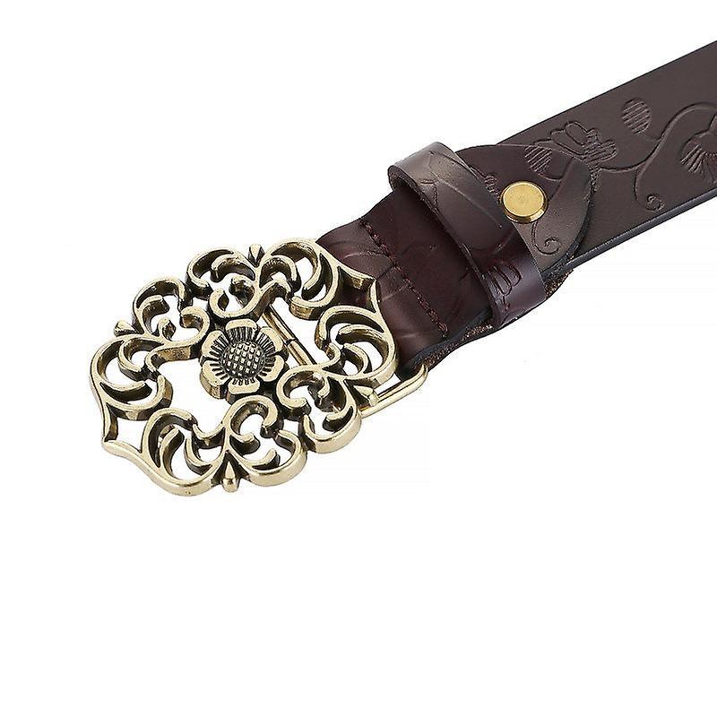 115cm Vintage Wide Leather Belt for Women, Carved All-Match Style