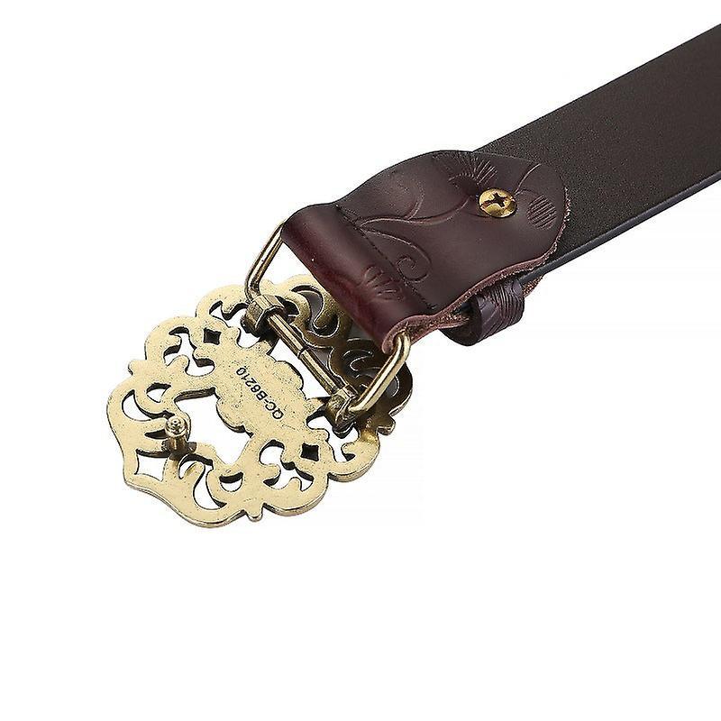 115cm Vintage Wide Leather Belt for Women, Carved All-Match Style