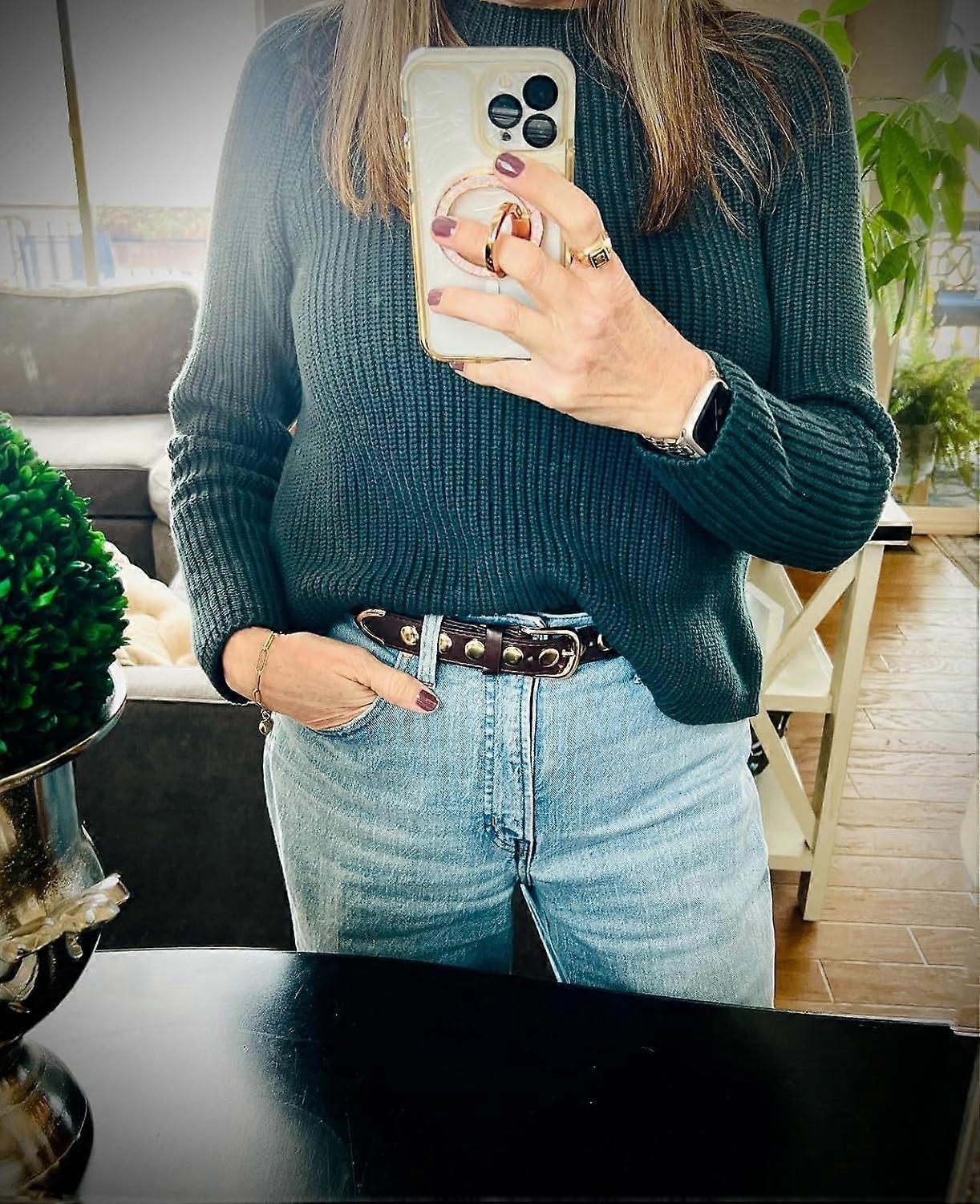 120cm Studded Punk Leather Belt for Women, Fashion Jeans Belt