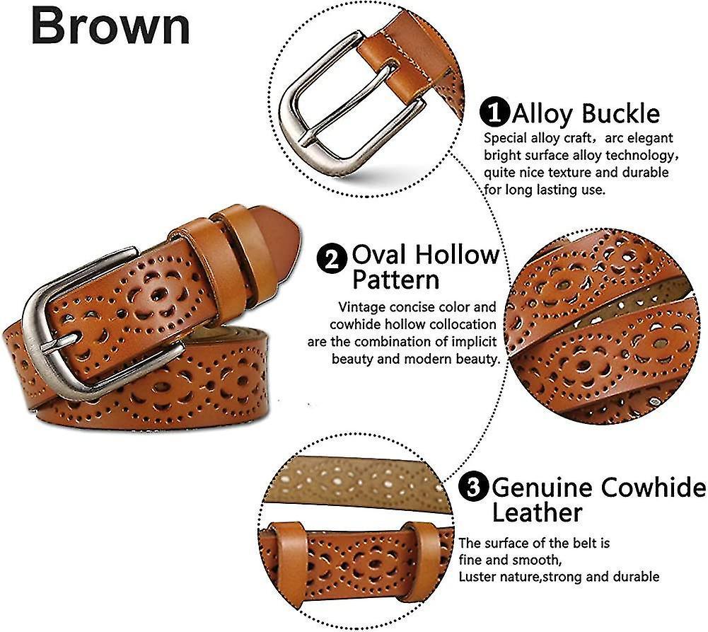 110cm Genuine Cowhide Leather Belt for Women, Hollow Flower Design