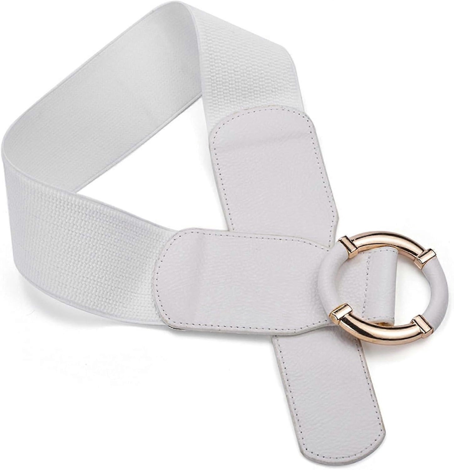 Women's Dress Elastic Wide Belt with Metal Buckle, Khaki/White/Black 90-130cm